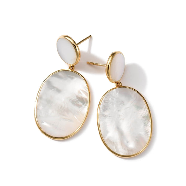 18K Polished Rock Candy Oval Post Earrings in Mother-of-Pearl