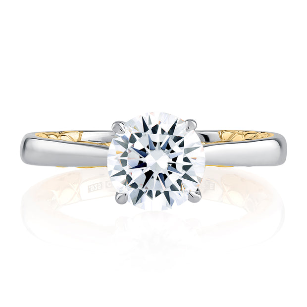 Sophisticated Two Tone Round Cut Diamond Engagement Ring
