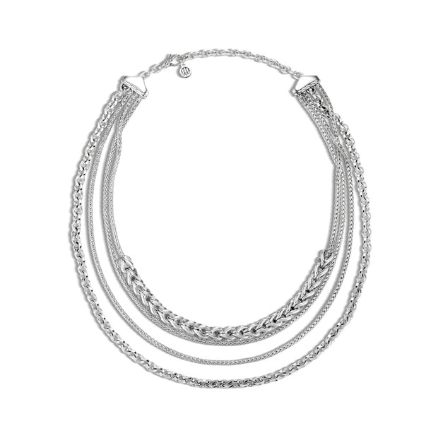 Asli Classic Chain Link Multi Row Necklace in Silver