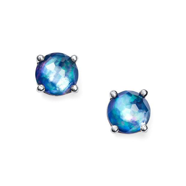 Sterling Silver Rock Candy® Mini Stud Earrings in Rock Crystal and Mother-of-Pearl and Lapis