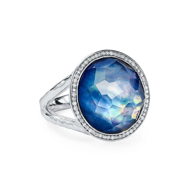 Sterling Silver Lollipop® Ring in Rock Crystal, Mother-of-Pearl & Lapis Triplet with Pavé Dia (.23ctw)