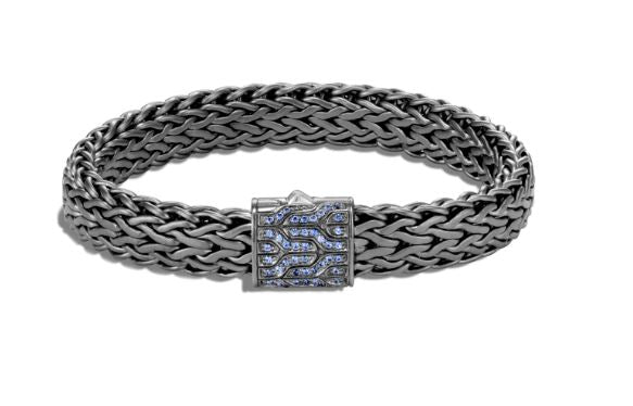 Classic Chain Black Rhodium Plated Bracelet, Blue Sapphire