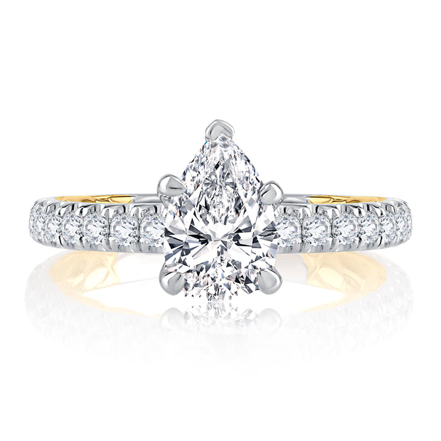 Sophisticated Two Tone Pear Cut Diamond Engagement Ring