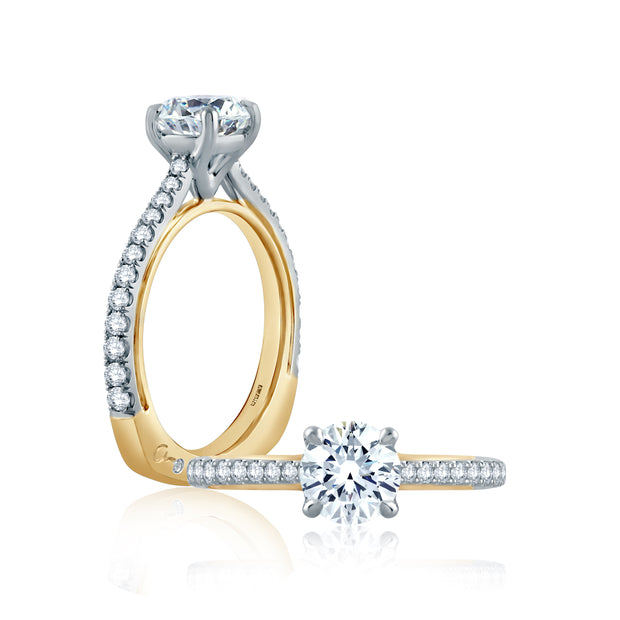 Round Pave Two Tone Accent Modern Engagement Ring