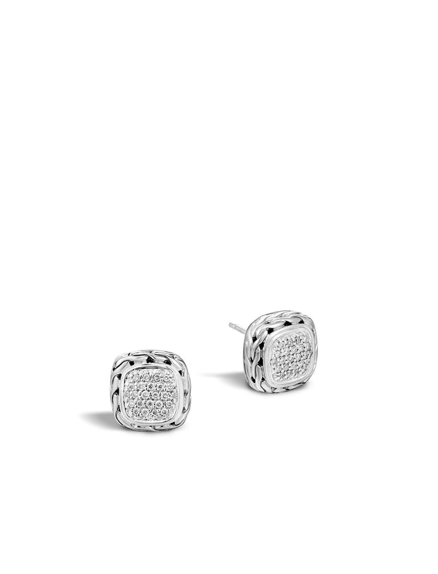 Classic Chain Stud Earring in Silver with Diamonds