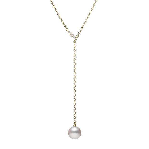 Mikimoto Adjustable Pendant with single Akoya Pearl and Diamond