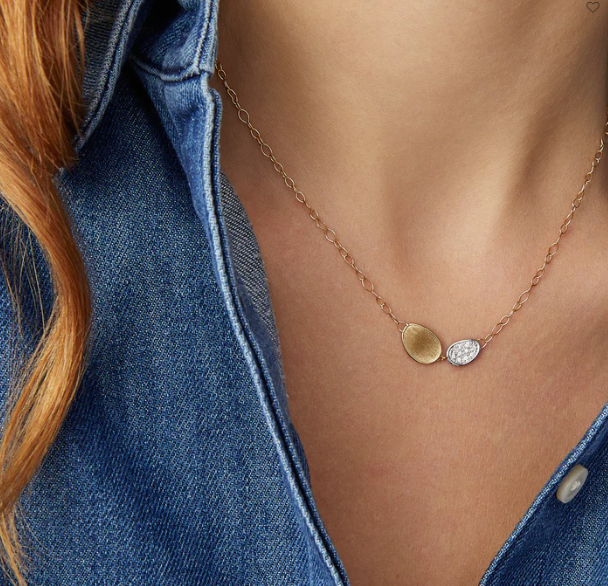 18K Yellow Gold Mini-Petal & Diamond Pendant Necklace