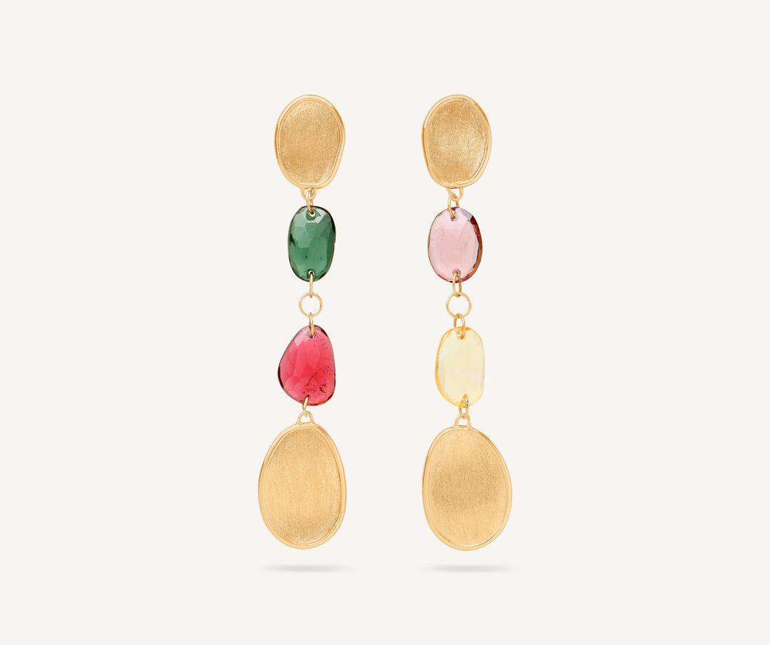 Lunaria  18K Yellow Gold Mixed Tourmaline Drop Earrings