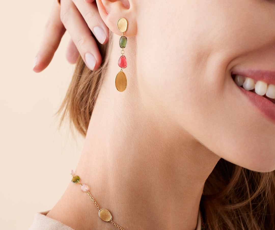 Lunaria  18K Yellow Gold Mixed Tourmaline Drop Earrings