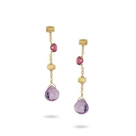 18K Paradise Collection Yellow Gold and Mixed Stone Short Drop Earrings