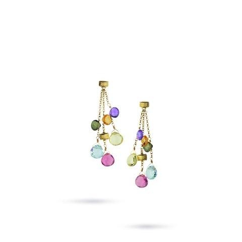 18K Paradise CollectionThree Strand Mixed Stone Short Drop Earrings