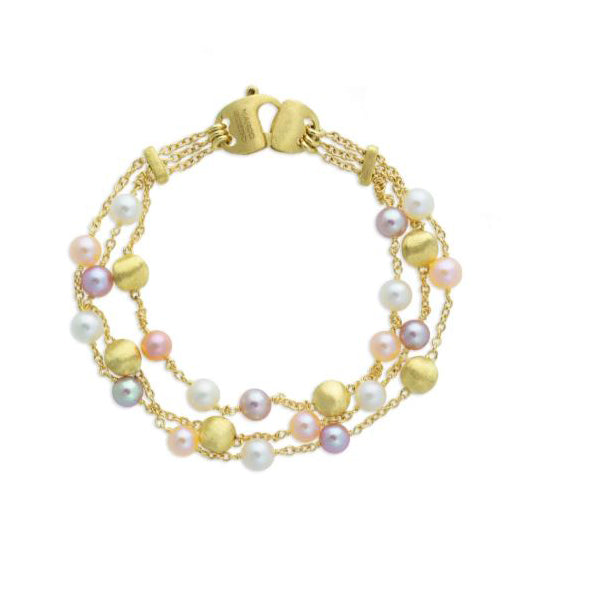 18K Africa Pearl Collection Yellow Gold and Pearl Three Strand Bracelet