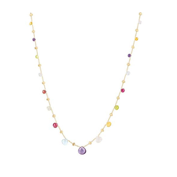 18K Paradise Colletion Yellow Gold and Mixed Stone Graduated Necklace