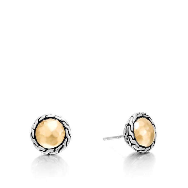 Classic Chain Round 12MM Stud Earring in Silver and 18K Gold