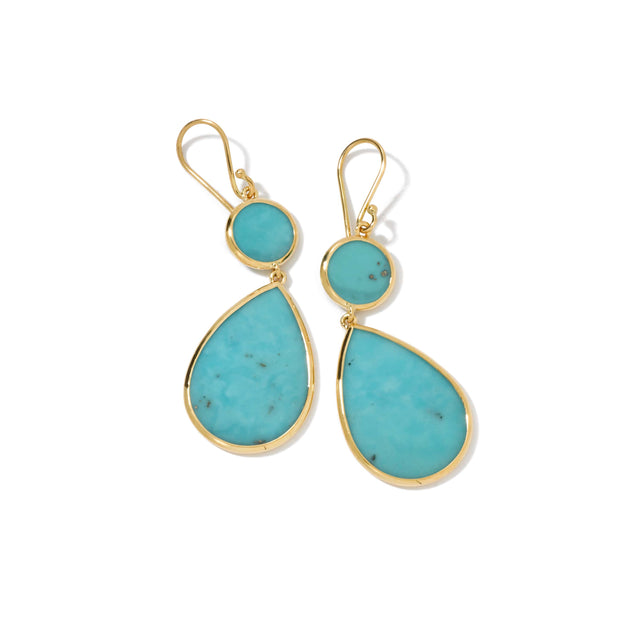 18K Polished Rock Candy Double Drop Earrings in Turquoise