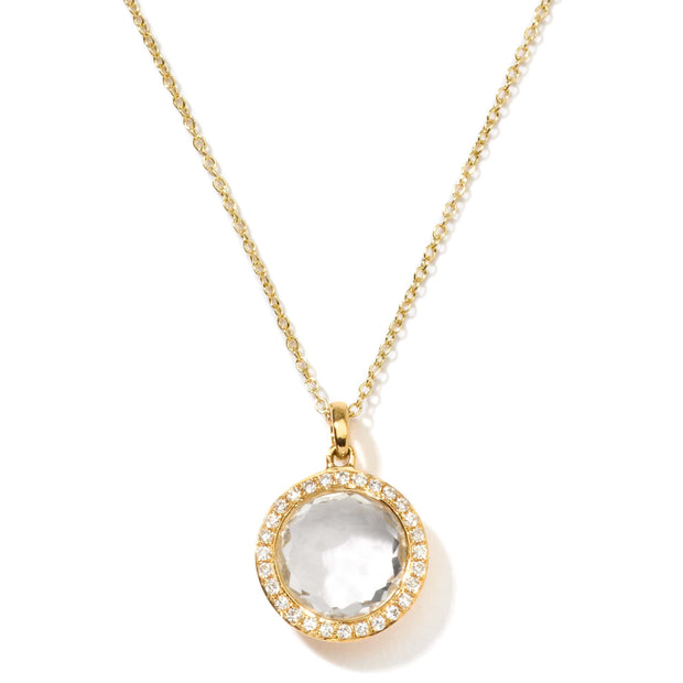 18K Lollipop® Mini Pendant Necklace in Rock Crystal with Dia Pavé (0.14ctw) 16-18"