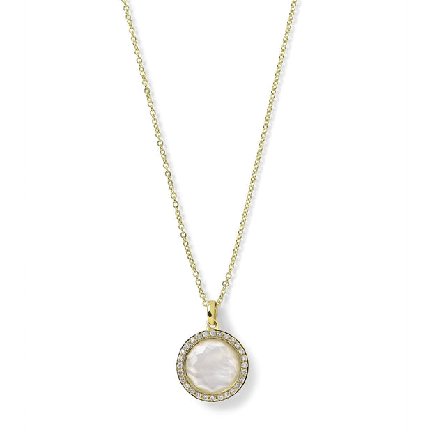 18K Lollipop® Mini Pendant Necklace in Mother-of-Pearl Doublet with Dia Pavé (0.14ctw) 16-18"