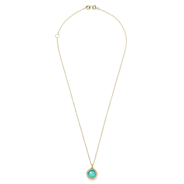 18K Lollipop® Mini Pendant Necklace in Turquoise Doublet w Dia Pavé (.14ctw) 16-18"