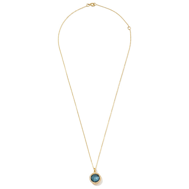 18K Lollipop® Mini Pendant Necklace in London Blue Topaz with Dia Pavé (.14ctw) 16-18"