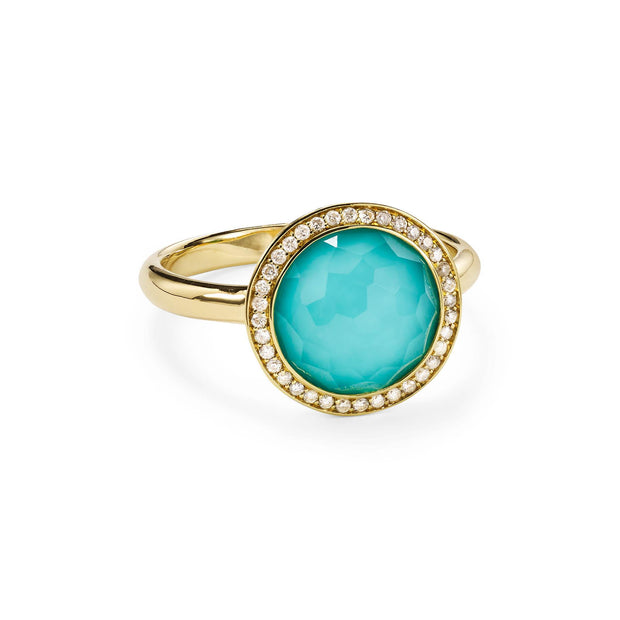 18K Lollipop® Mini Ring in Rock Crystal over Turquoise with Diamond Pavé (.18ctw)