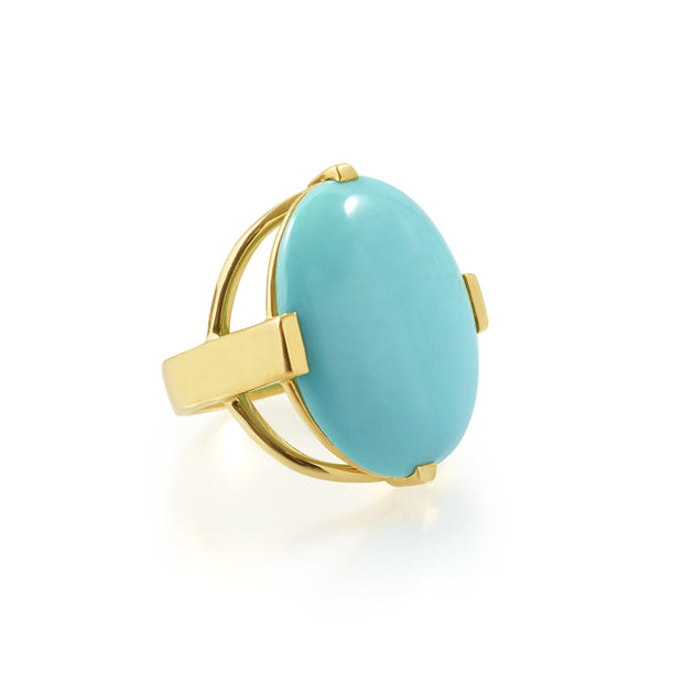 18K Polished Rock Candy Oval Ring in Turquoise