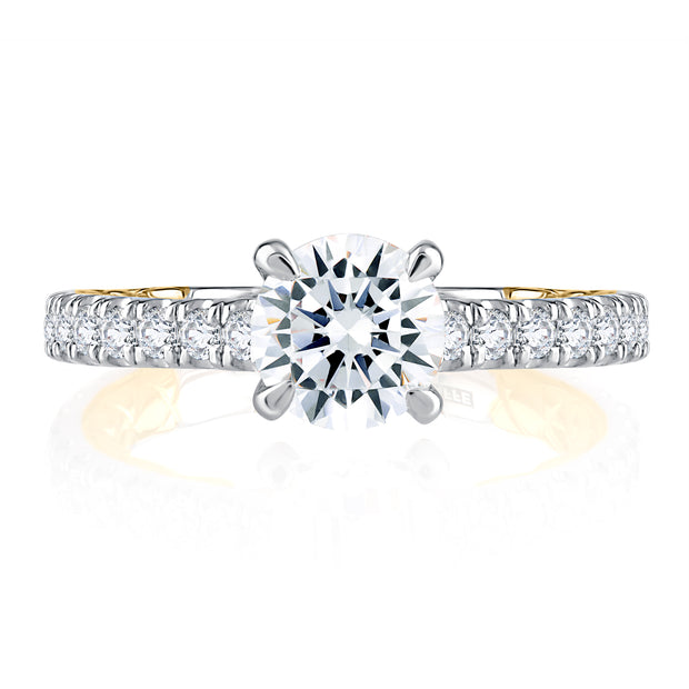 Cathedral Two Tone Round Cut Diamond Engagement Ring