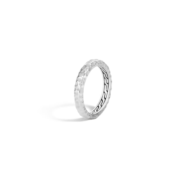 Classic Chain 3.5MM Band Ring in Hammered Silver