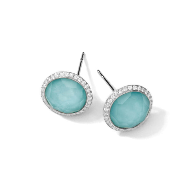 Sterling Silver Lollipop® Stud Earrings in Turquoise Doublet with Dia Pavé (.27 ctw)
