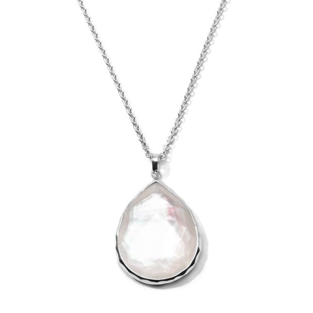 Sterling Silver Wonderland Large Teardrop Pendant Necklace in Mother-of-Pearl Doublet 16-18"