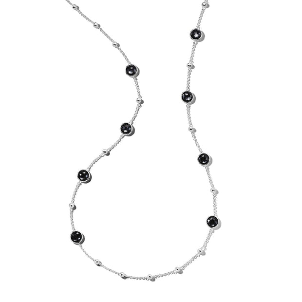 Sterling Silver Lollipop® Ball and Stone Station Necklace in Clear Quartz and Hematite Doublet 38"