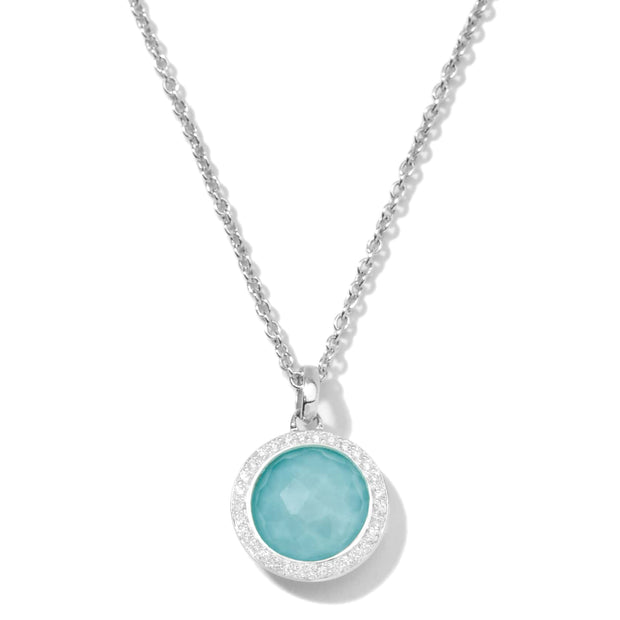 Sterling Silver Lollipop® Mini Pendant Necklace in Turquoise Doublet with Dia Pavé(.14 ctw) 16-18"