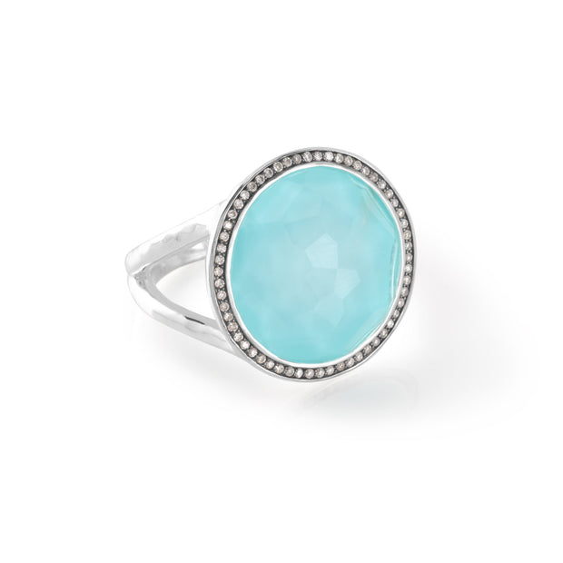 Sterling Silver Lollipop® Ring in Turquoise Doublet with Dia Pavé (.23 ctw)