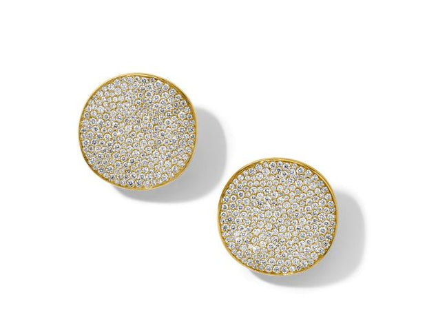 Large Flower Disc Clip Earrings in18K Gold with Diamonds