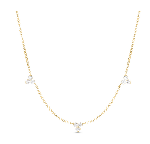 18K GOLD DIAMONDS BY THE INCH 3 STATION FLOWER NECKLACE