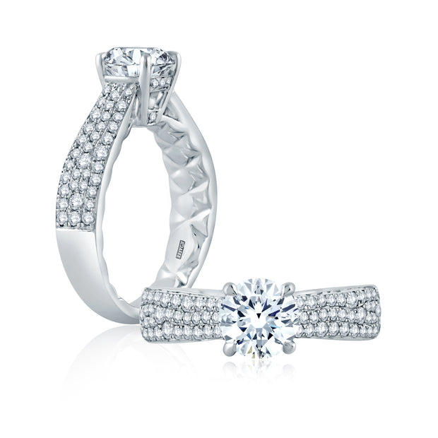 Scattered Diamond Wide Tapered Shank Engagement Ring