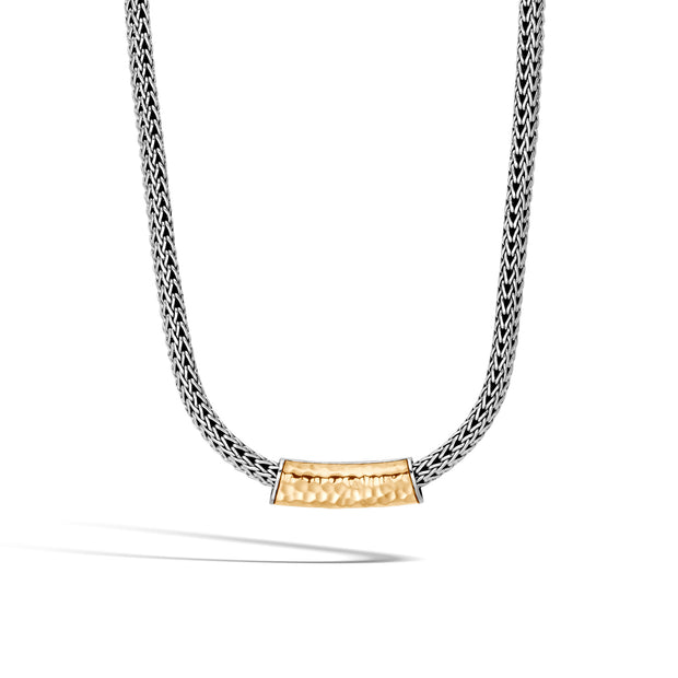 Classic Chain Pendant in Silver and Hammered 18K Gold
